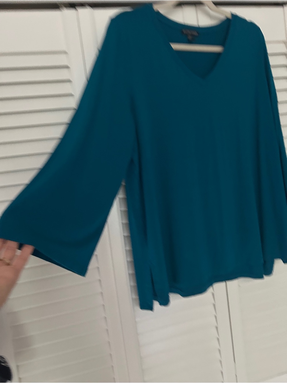 Eileen Fisher Teal V-Neck Bell Sleeve Tunic Top